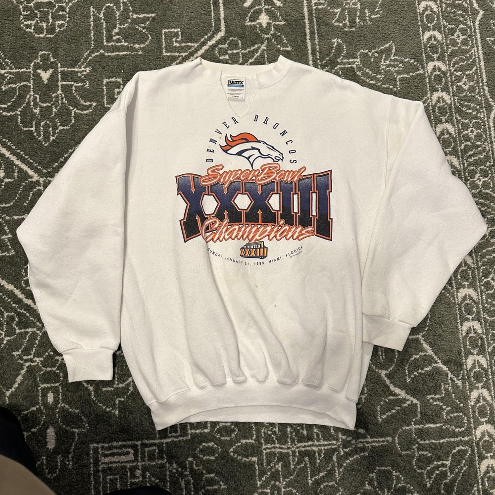 Denver Broncos Sweatshirt Mens XL White Tultex Super Bowl XXXIII Crewneck NFL